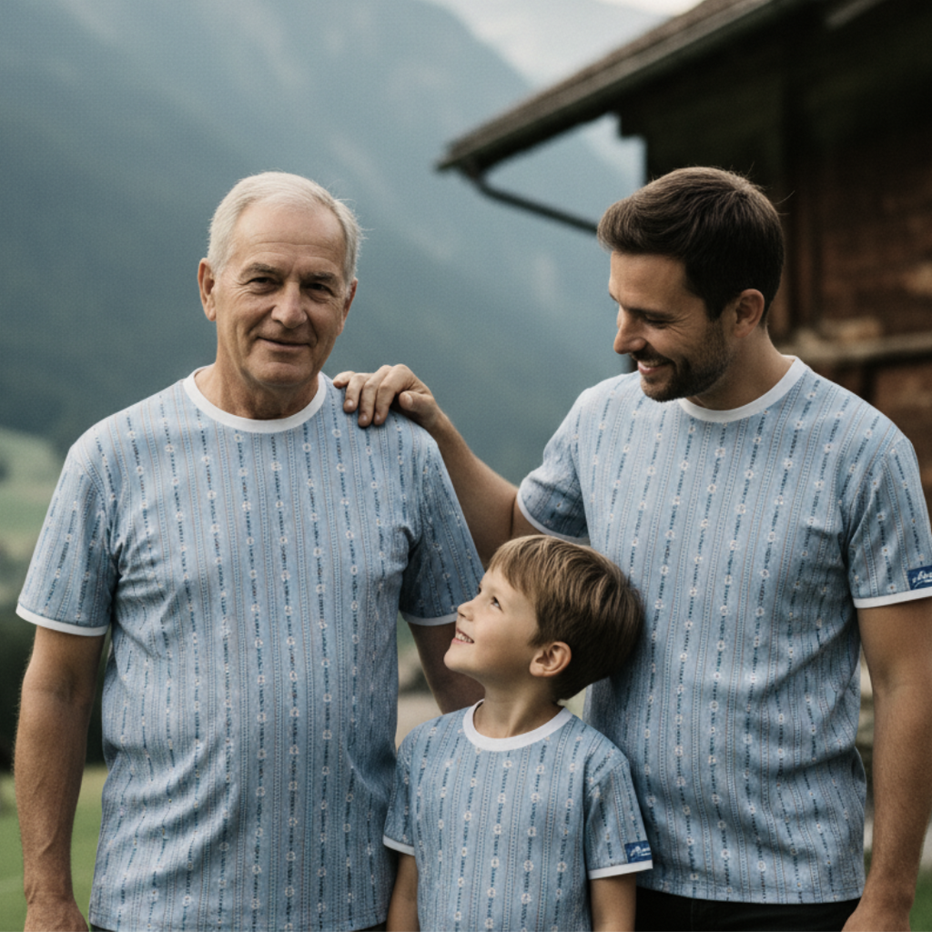 Das blaue Kinder-T-Shirt „Bauernhemd“.
