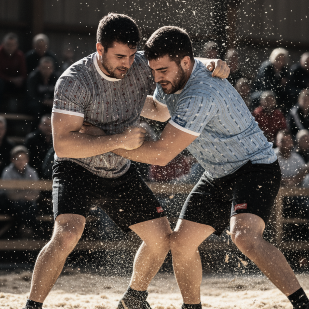 Das graue T-Shirt „Bauernhemd“.